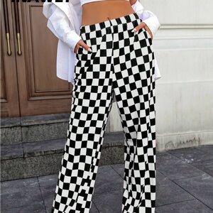 SHEIN Black and White Checkered Wide Leg Pants